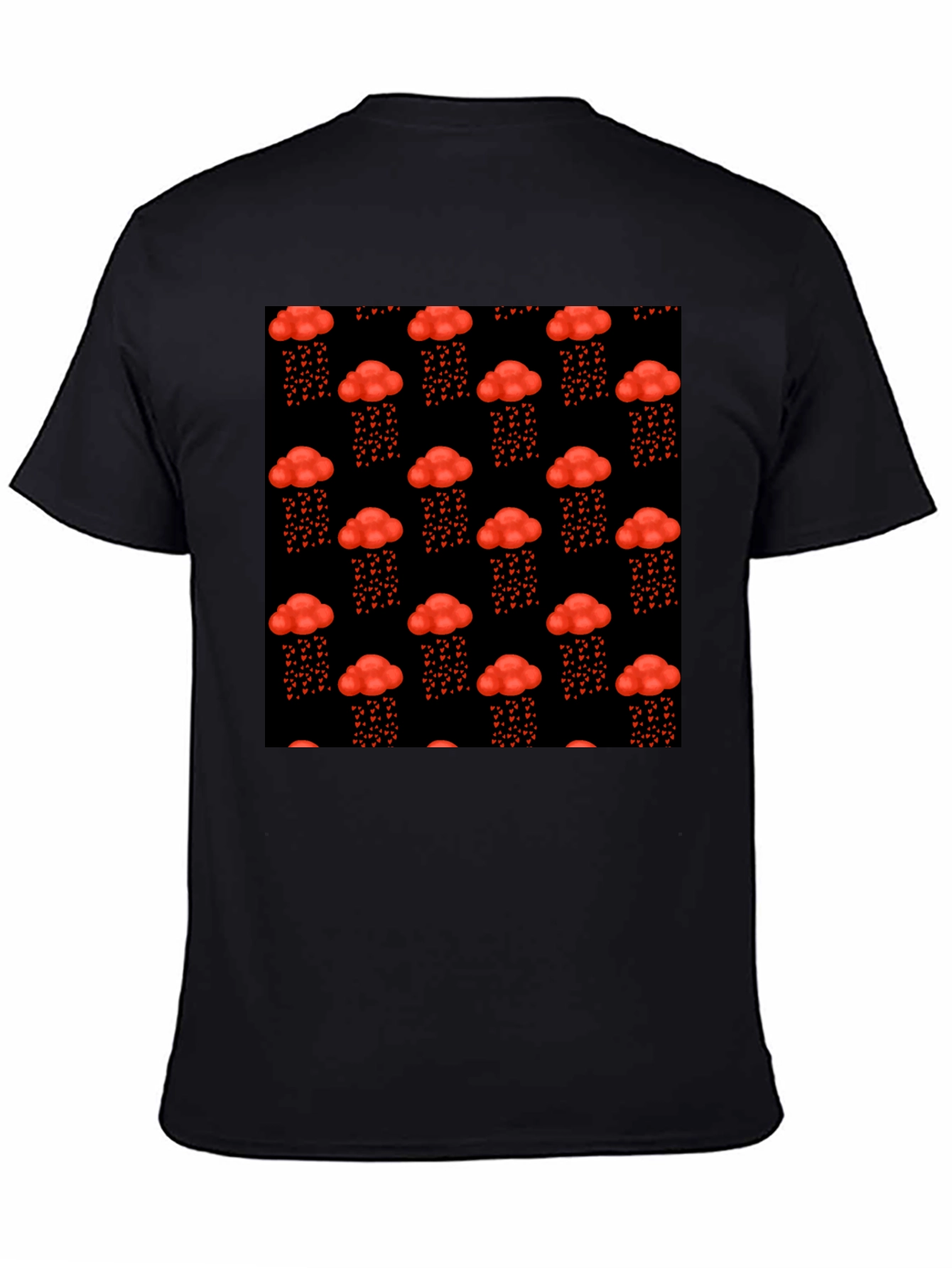 Red Cloud Heart Rain Black T-Shirt