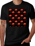Red Cloud Heart Rain Black T-Shirt