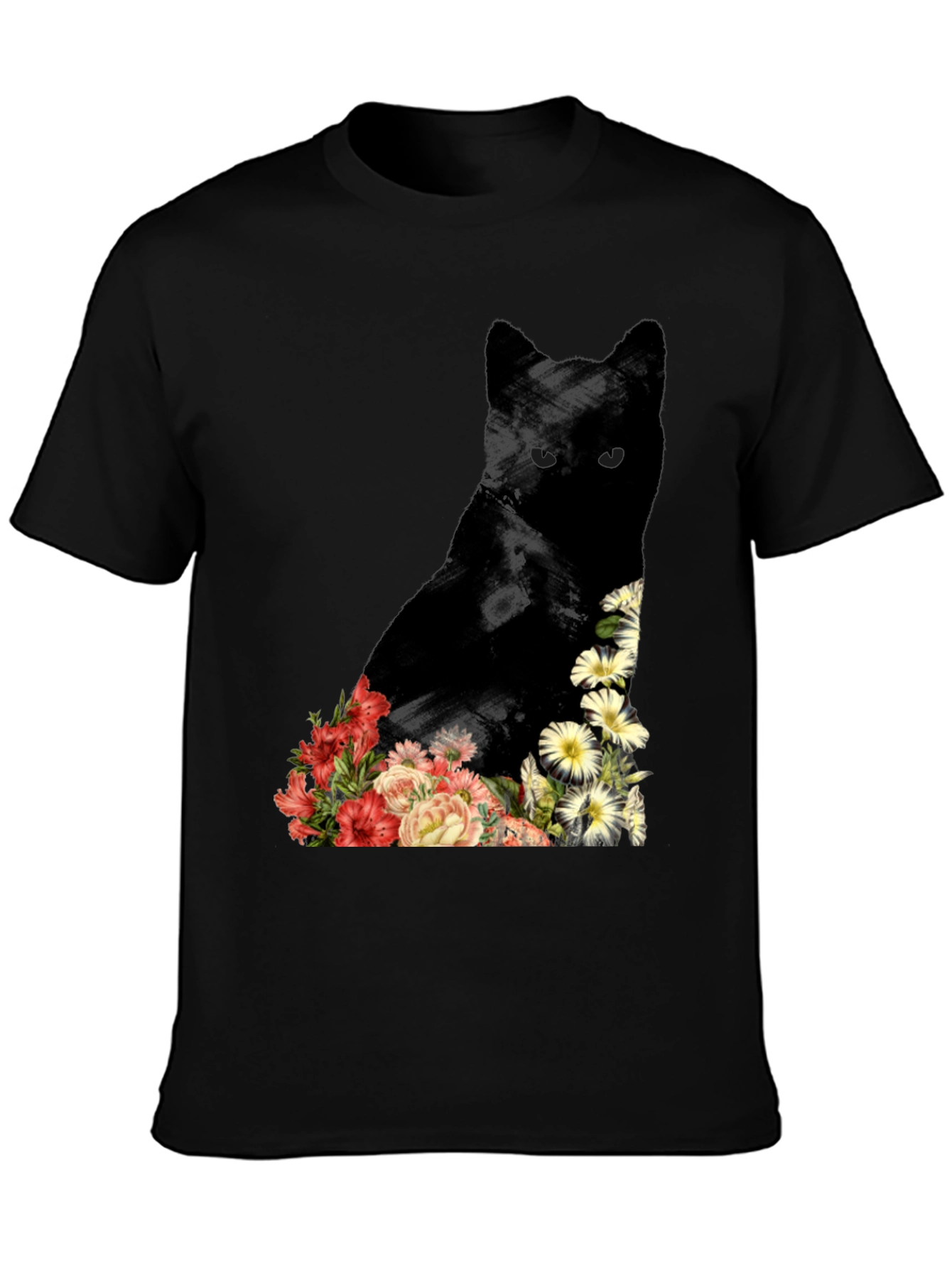 Floral Cat Graphic Tee - Unique Design