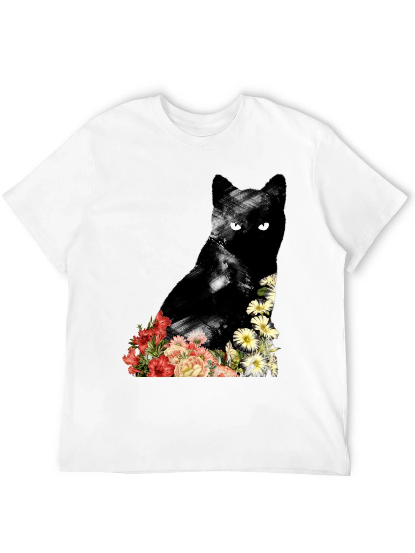 Floral Cat Graphic Tee - Unique Design
