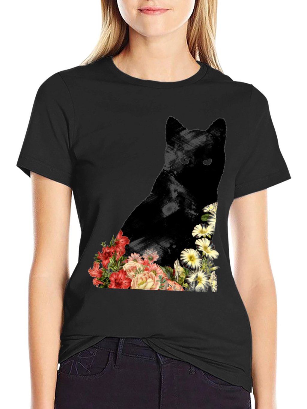 Floral Cat Graphic Tee - Unique Design