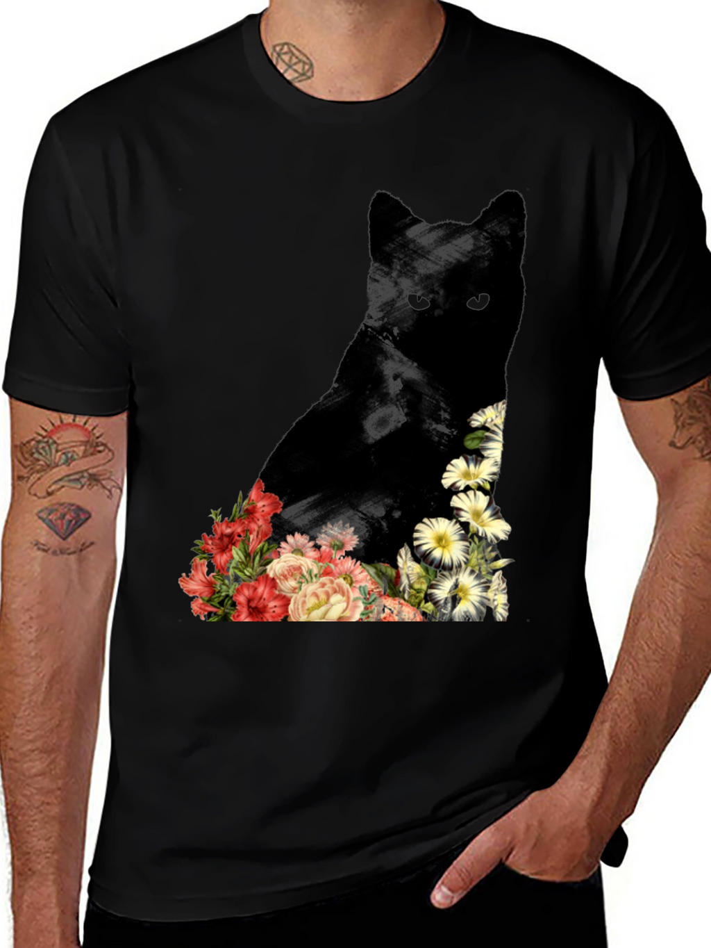 Floral Cat Graphic Tee - Unique Design