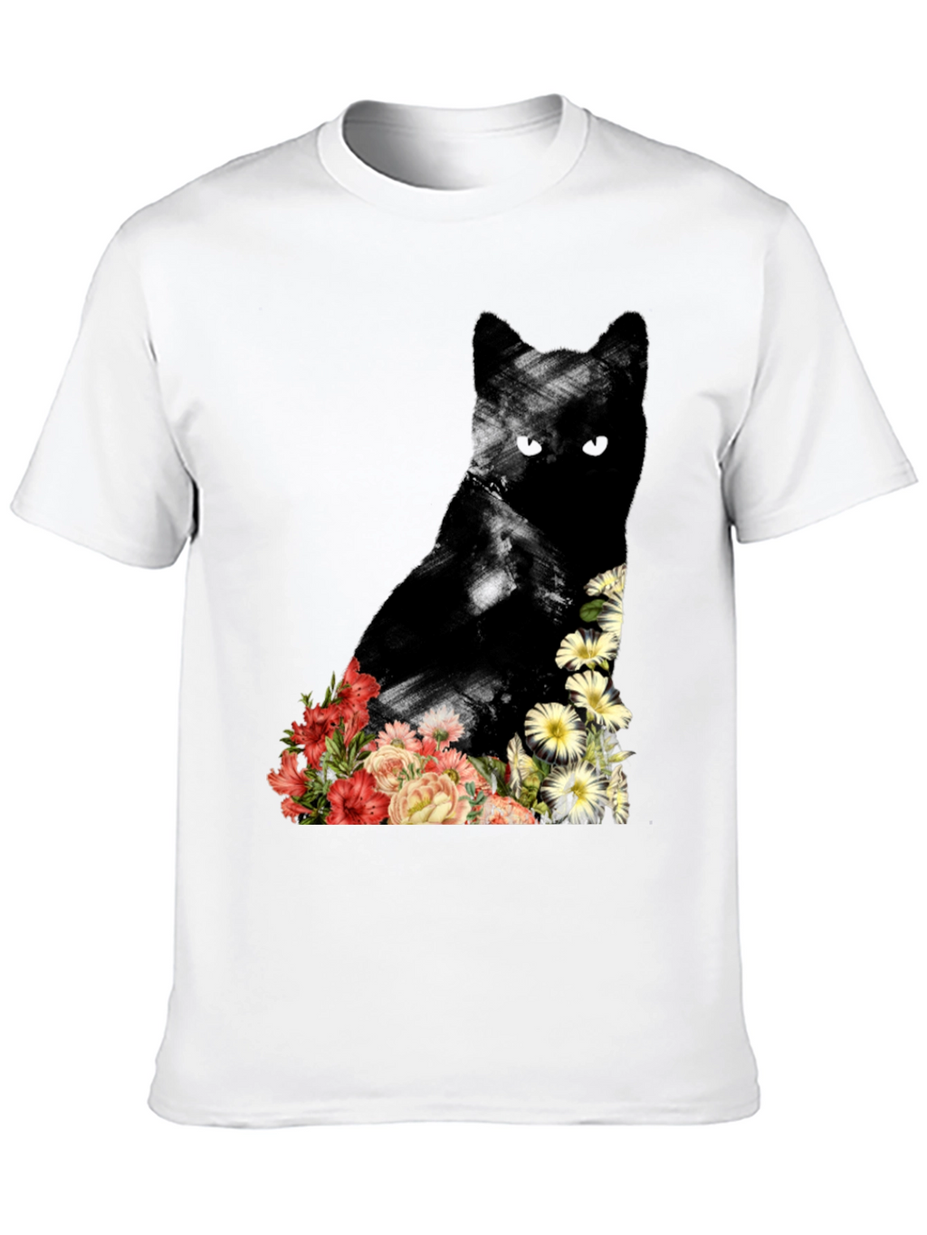 Floral Cat Graphic Tee - Unique Design