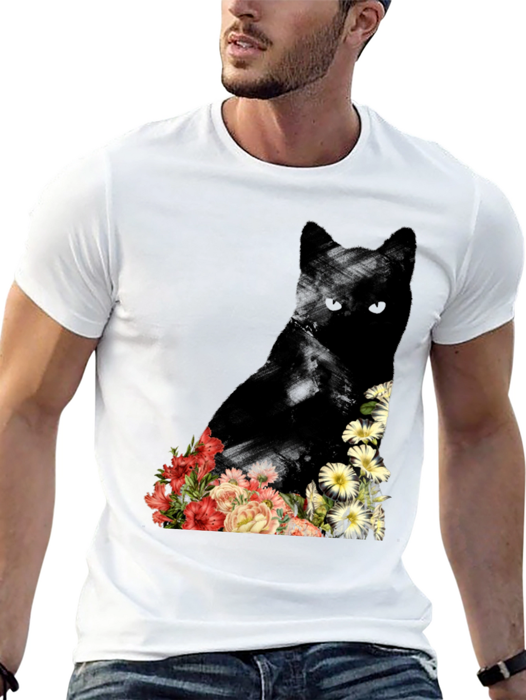 Floral Cat Graphic Tee - Unique Design