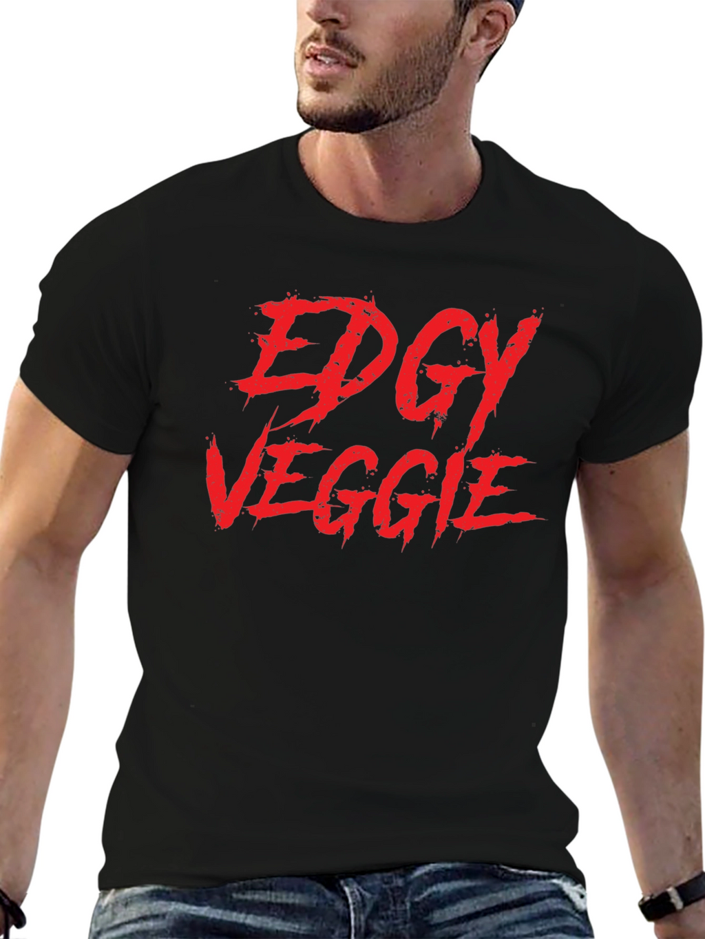Edgy Veggie Graphic T-Shirt - Black Cotton Blend
