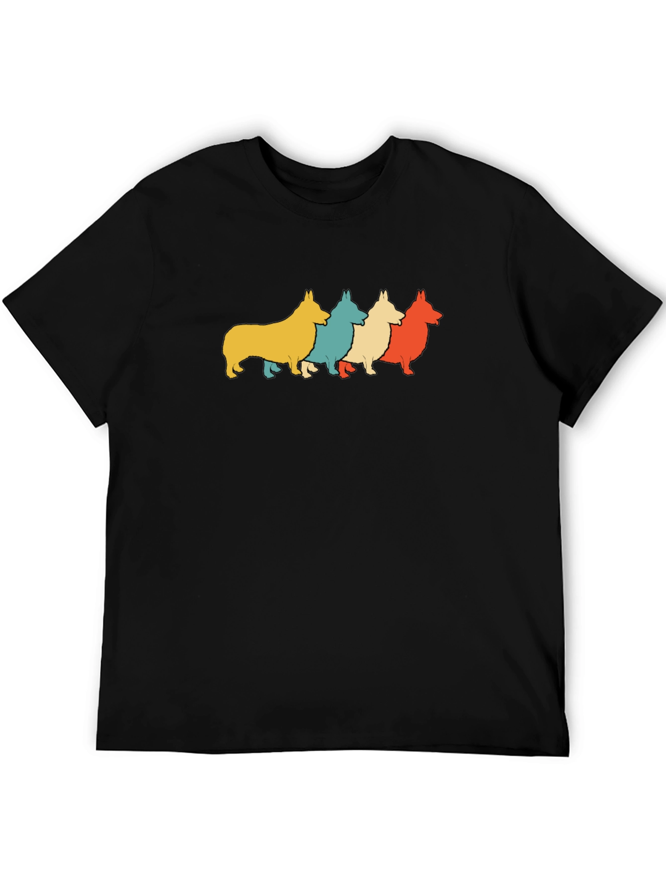 Retro Corgi Dog Graphic Tee - Mens Black T-Shirt