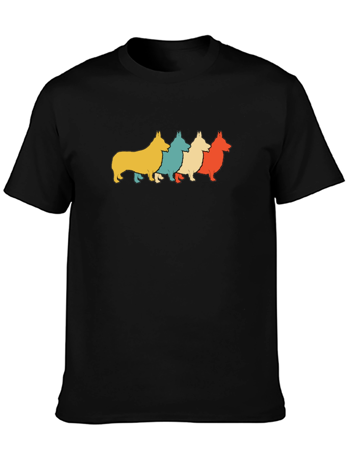 Retro Corgi Dog Graphic Tee - Mens Black T-Shirt