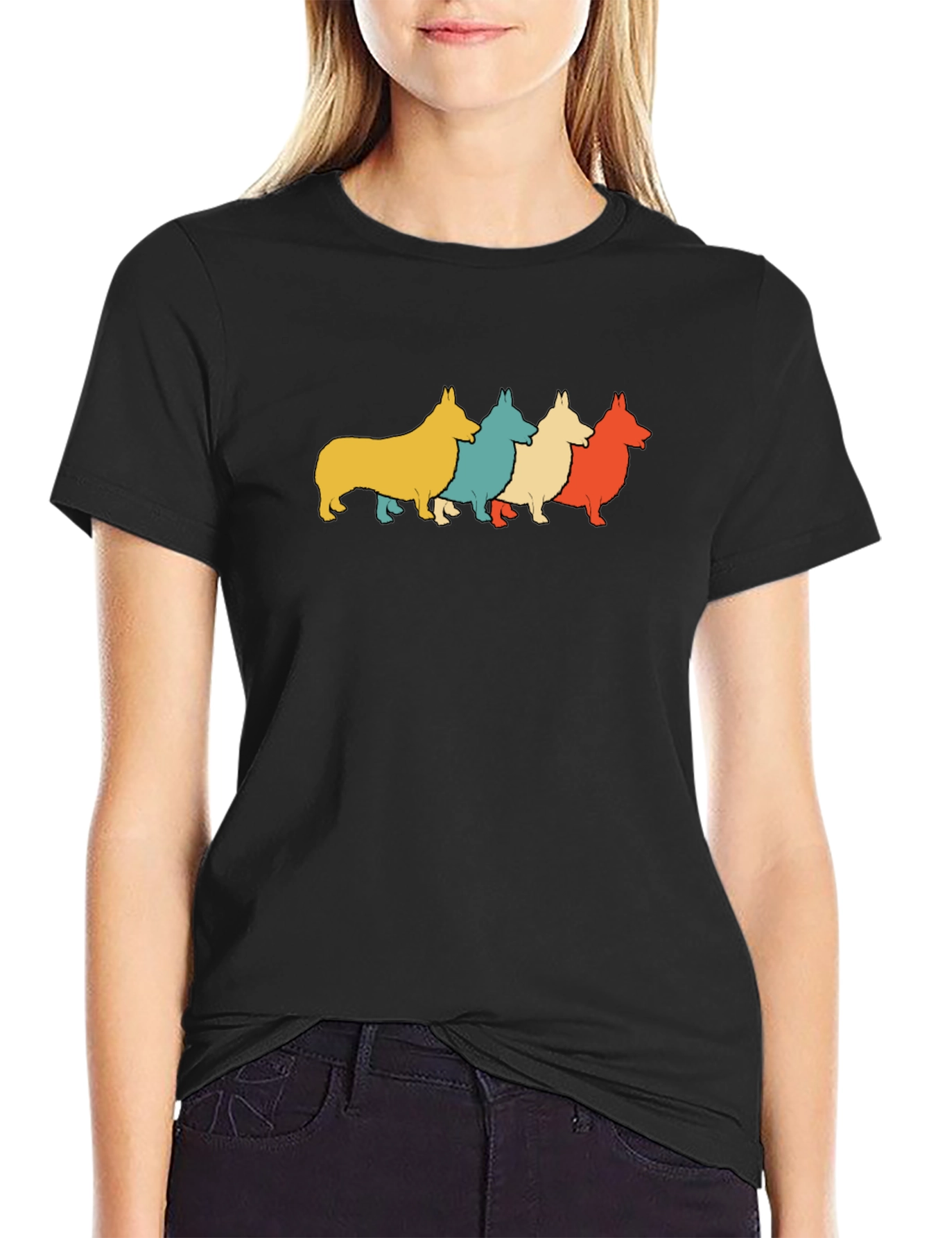 Retro Corgi Dog Graphic Tee - Mens Black T-Shirt