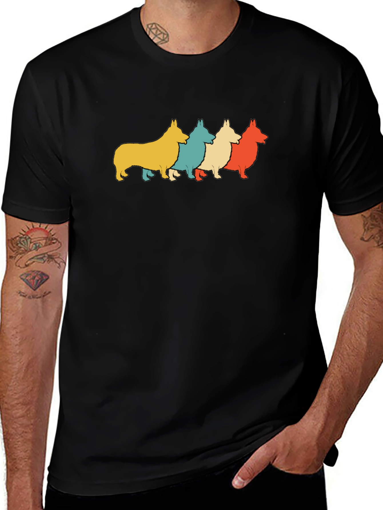 Retro Corgi Dog Graphic Tee - Mens Black T-Shirt