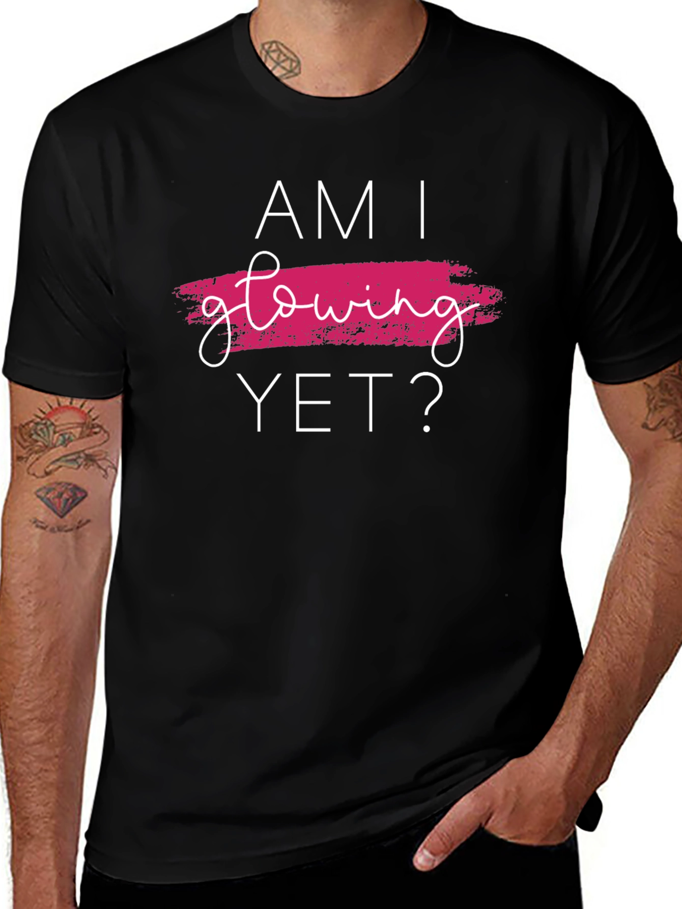 Am I Glowing Yet? Graphic Tee - Trendy Black T-Shirt