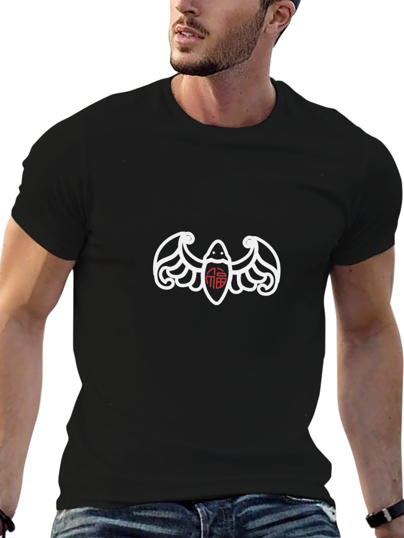 Unique Bat Graphic Print Black T-Shirt