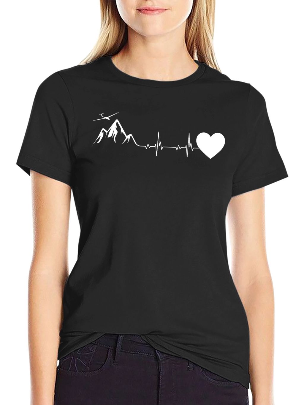 Gliding Heartbeat Mountain Black T-Shirt