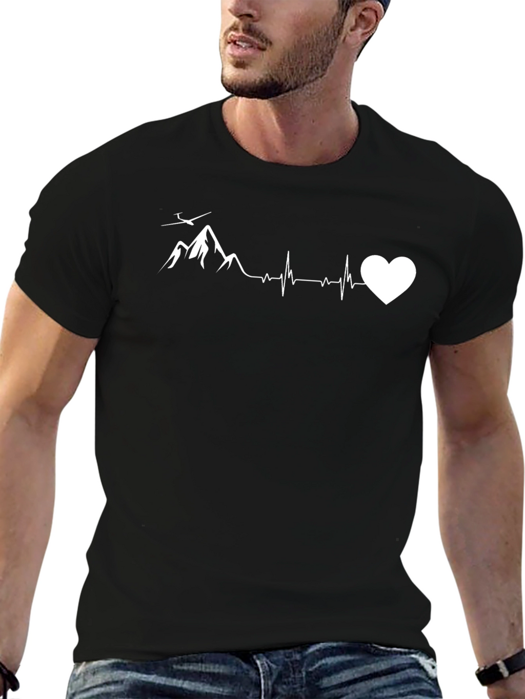 Gliding Heartbeat Mountain Black T-Shirt