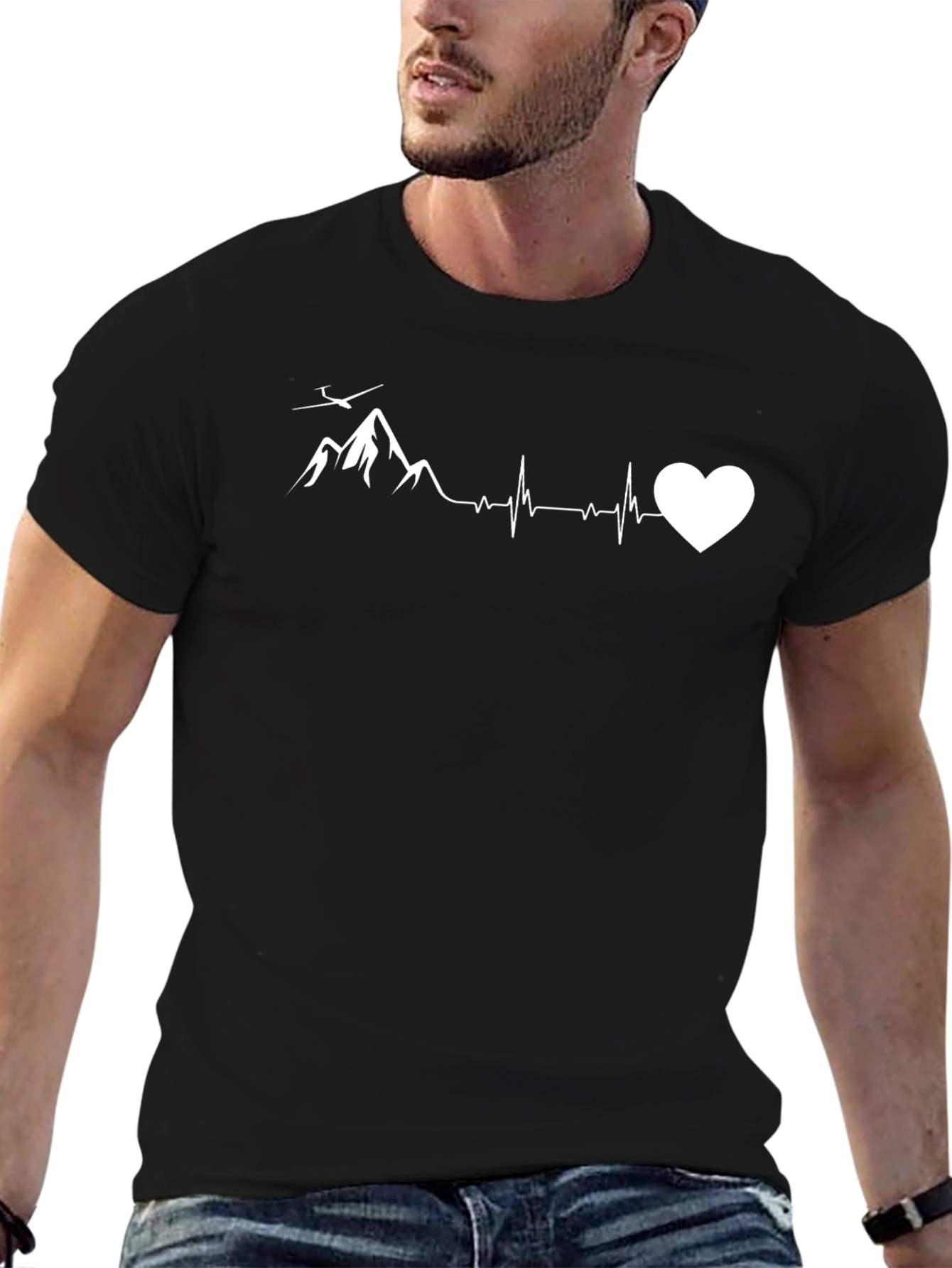 Gliding Heartbeat Mountain Black T-Shirt