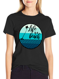 Life is a Beach T-Shirt - Black Cotton Tee