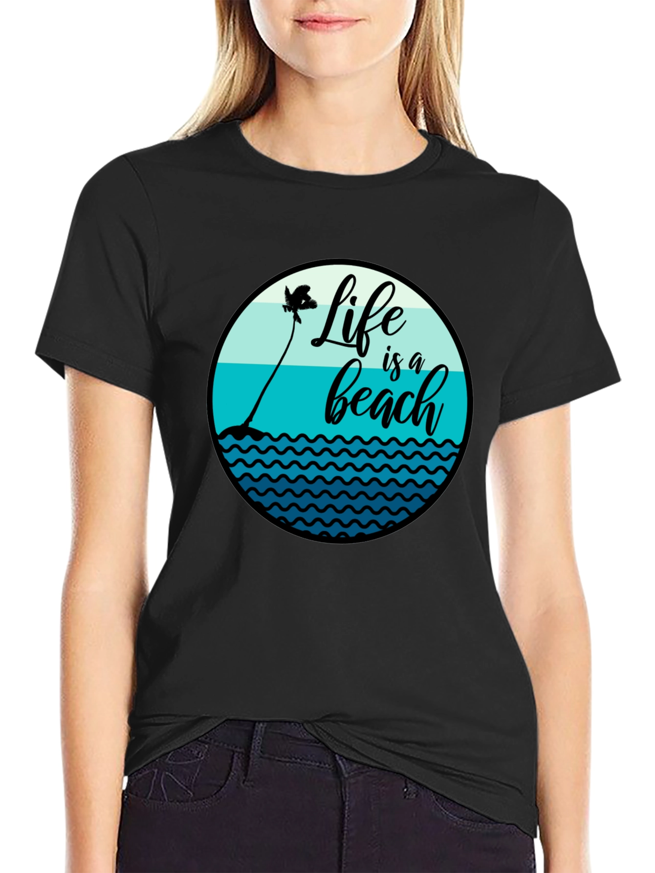 Life is a Beach T-Shirt - Black Cotton Tee