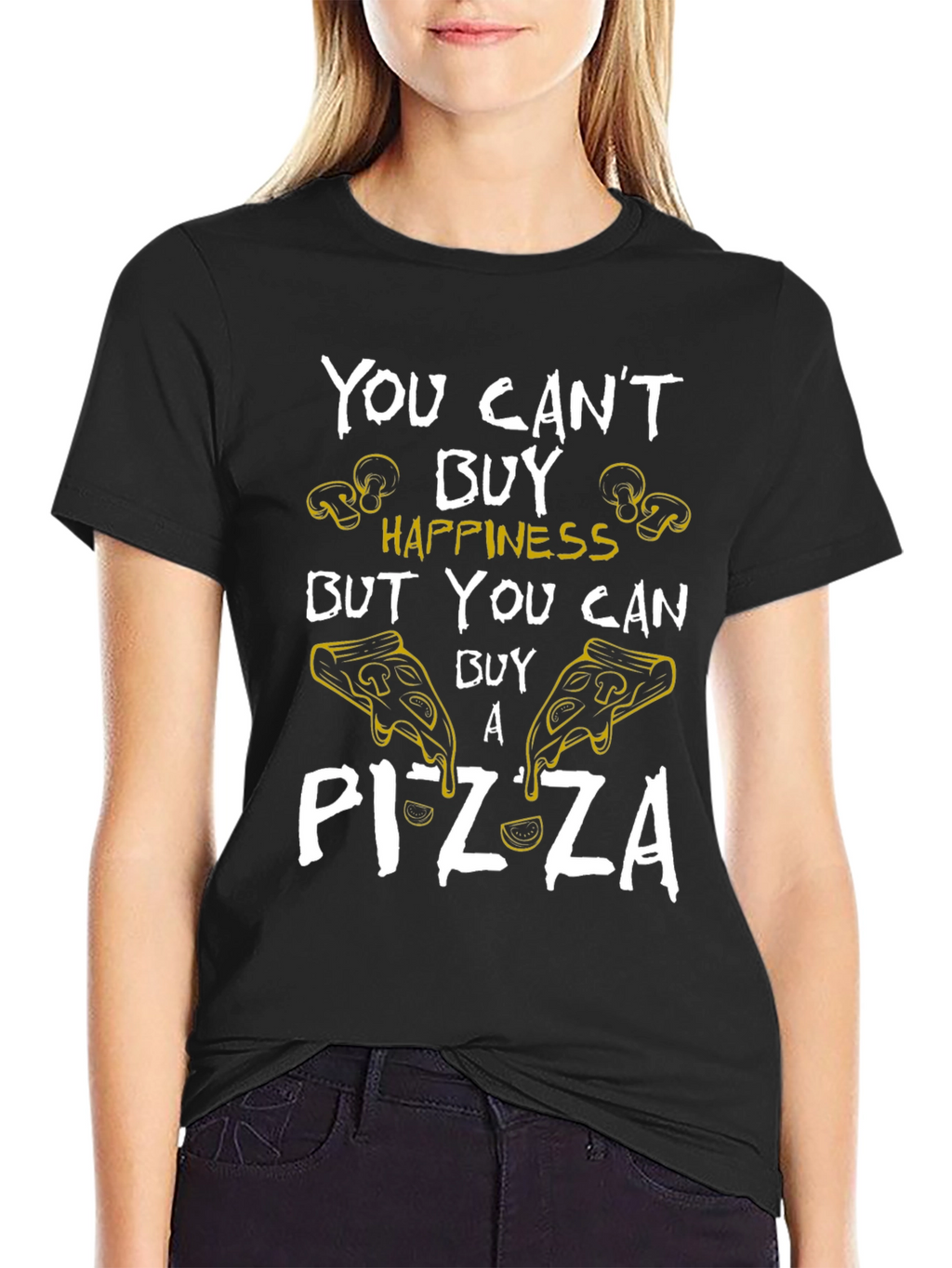 Pizza Happiness Graphic T-Shirt - Unisex Black Tee