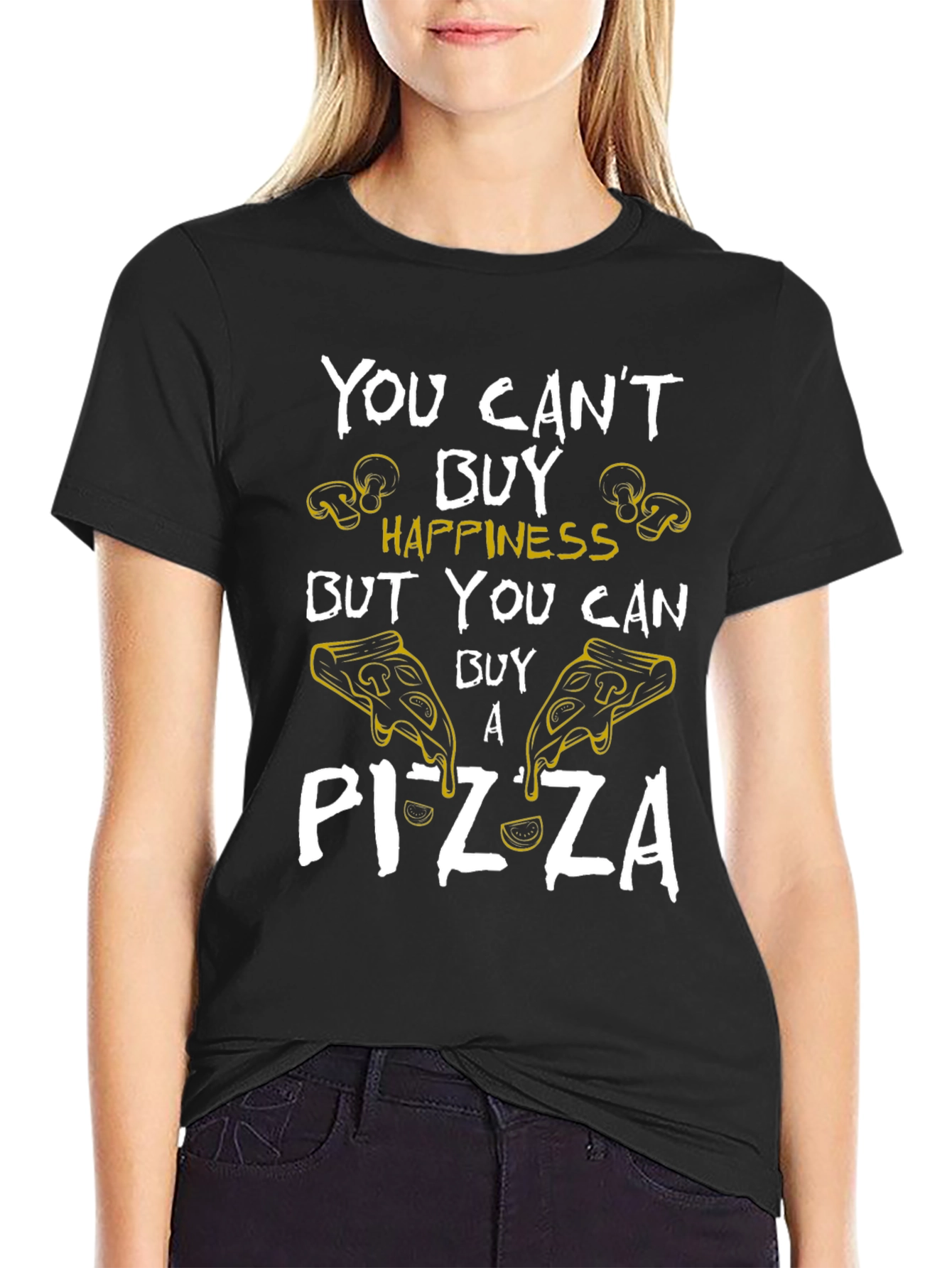 Pizza Happiness Graphic T-Shirt - Unisex Black Tee