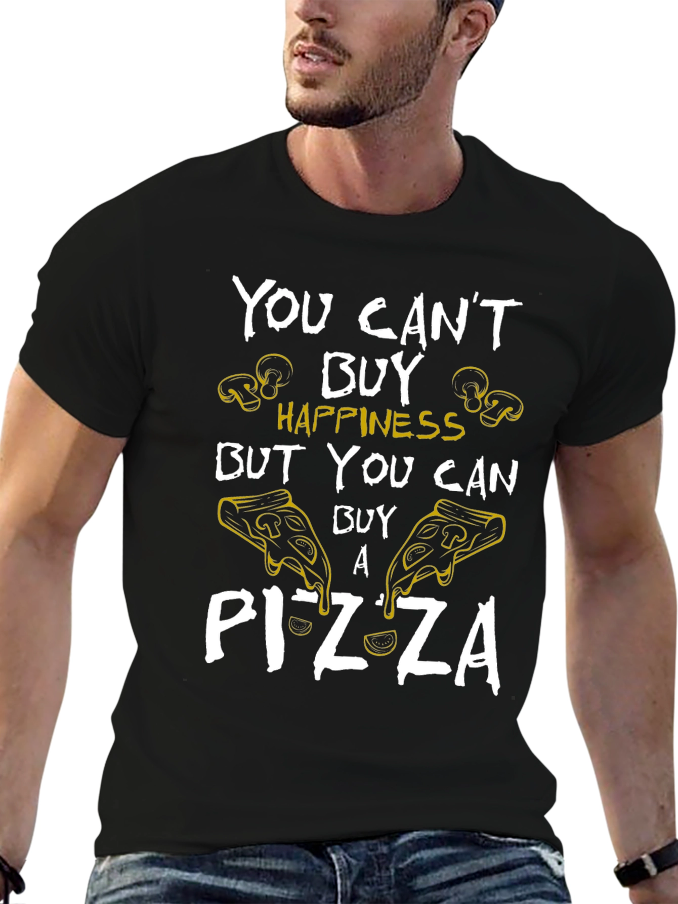 Pizza Happiness Graphic T-Shirt - Unisex Black Tee