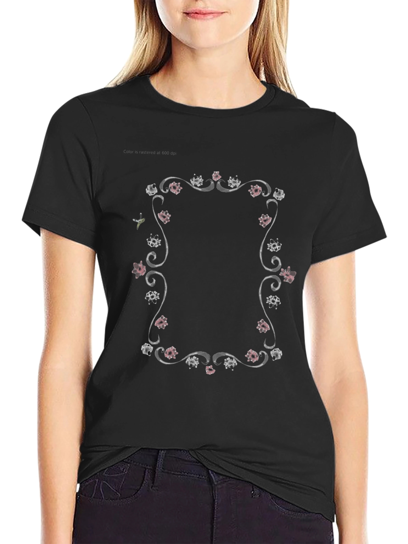 Floral Frame Graphic Tee - Black Unisex T-Shirt