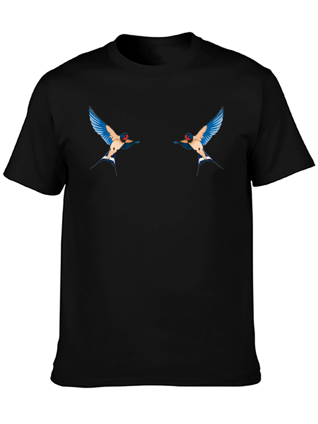 Black T-Shirt with Swallow Bird Graphic