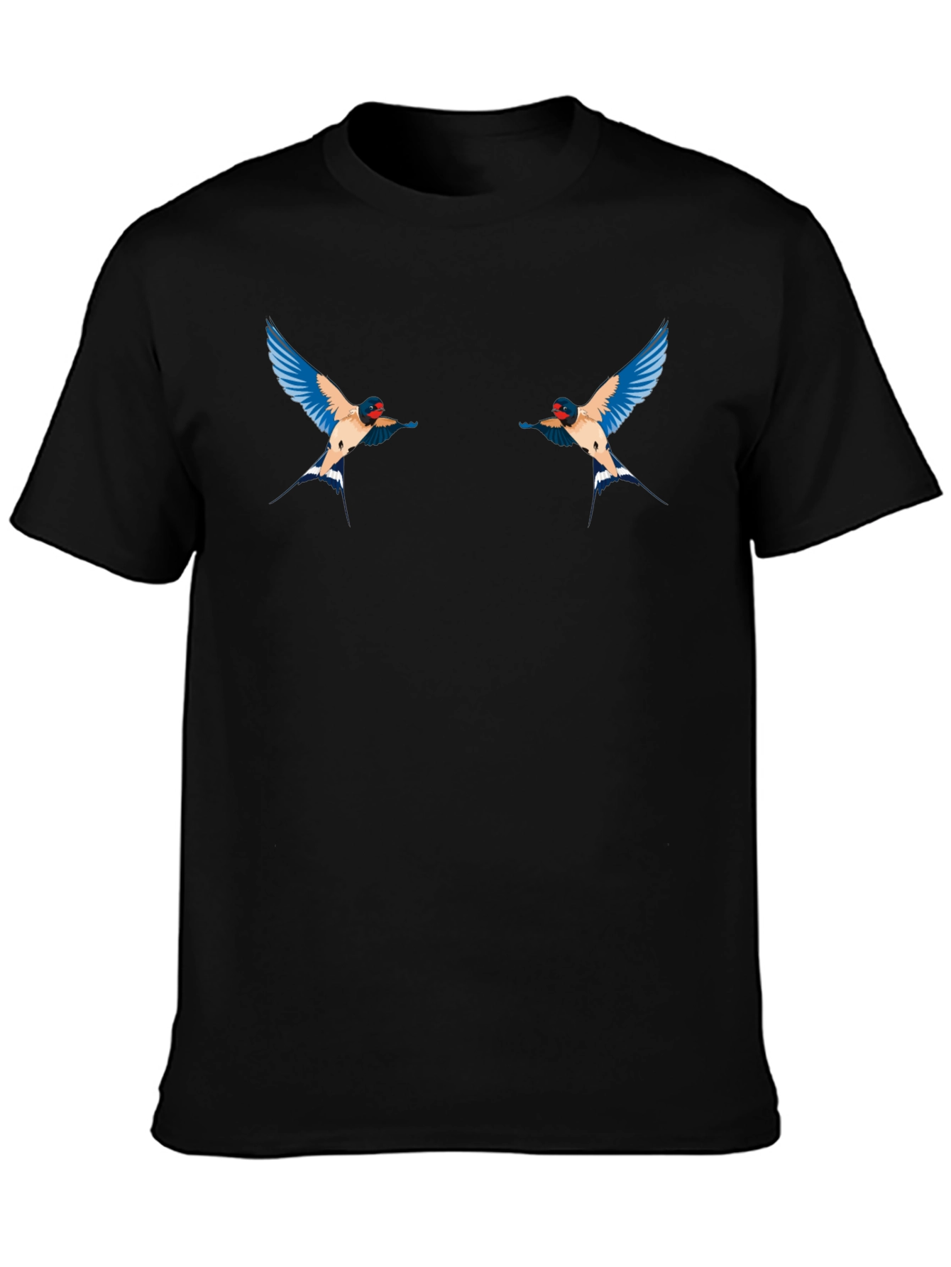 Black T-Shirt with Swallow Bird Graphic