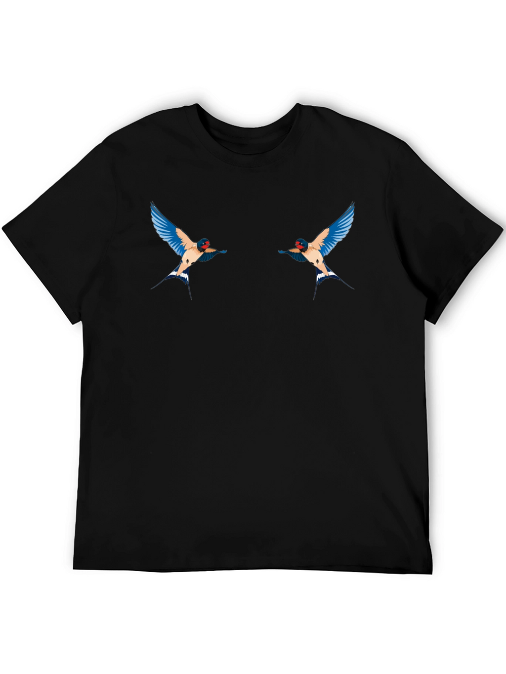 Black T-Shirt with Swallow Bird Graphic