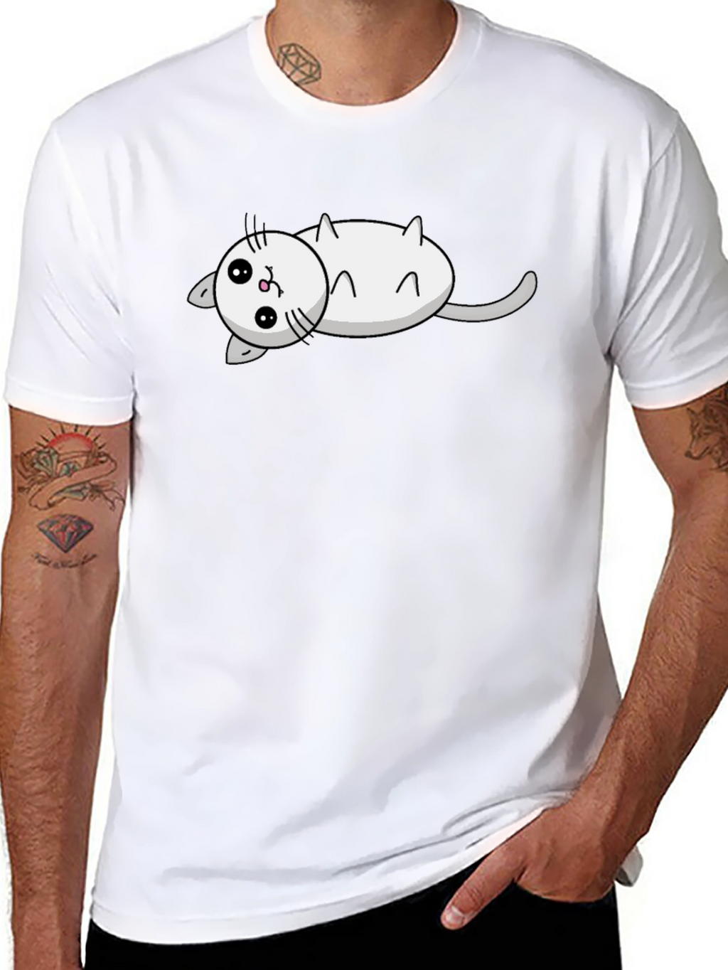 Cute Cat Cartoon Black T-Shirt
