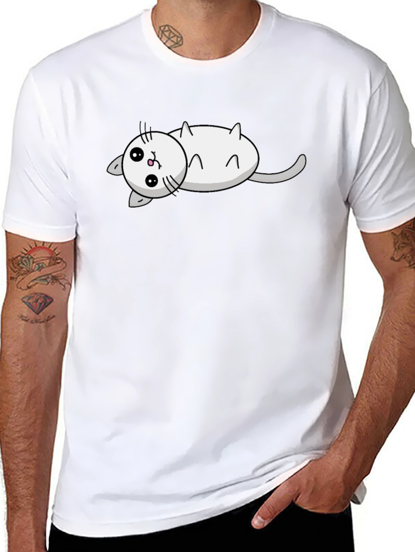 Cute Cat Cartoon Black T-Shirt
