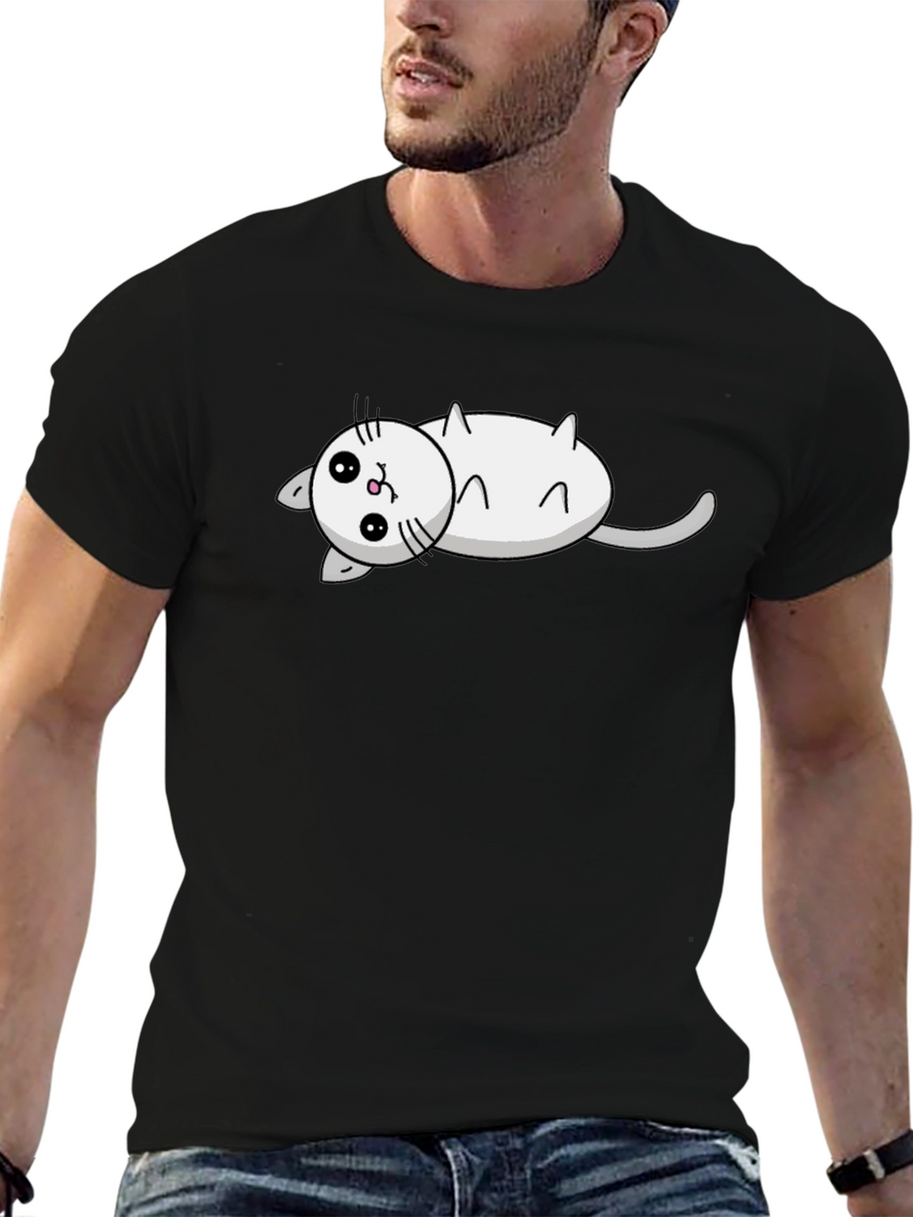 Cute Cat Cartoon Black T-Shirt