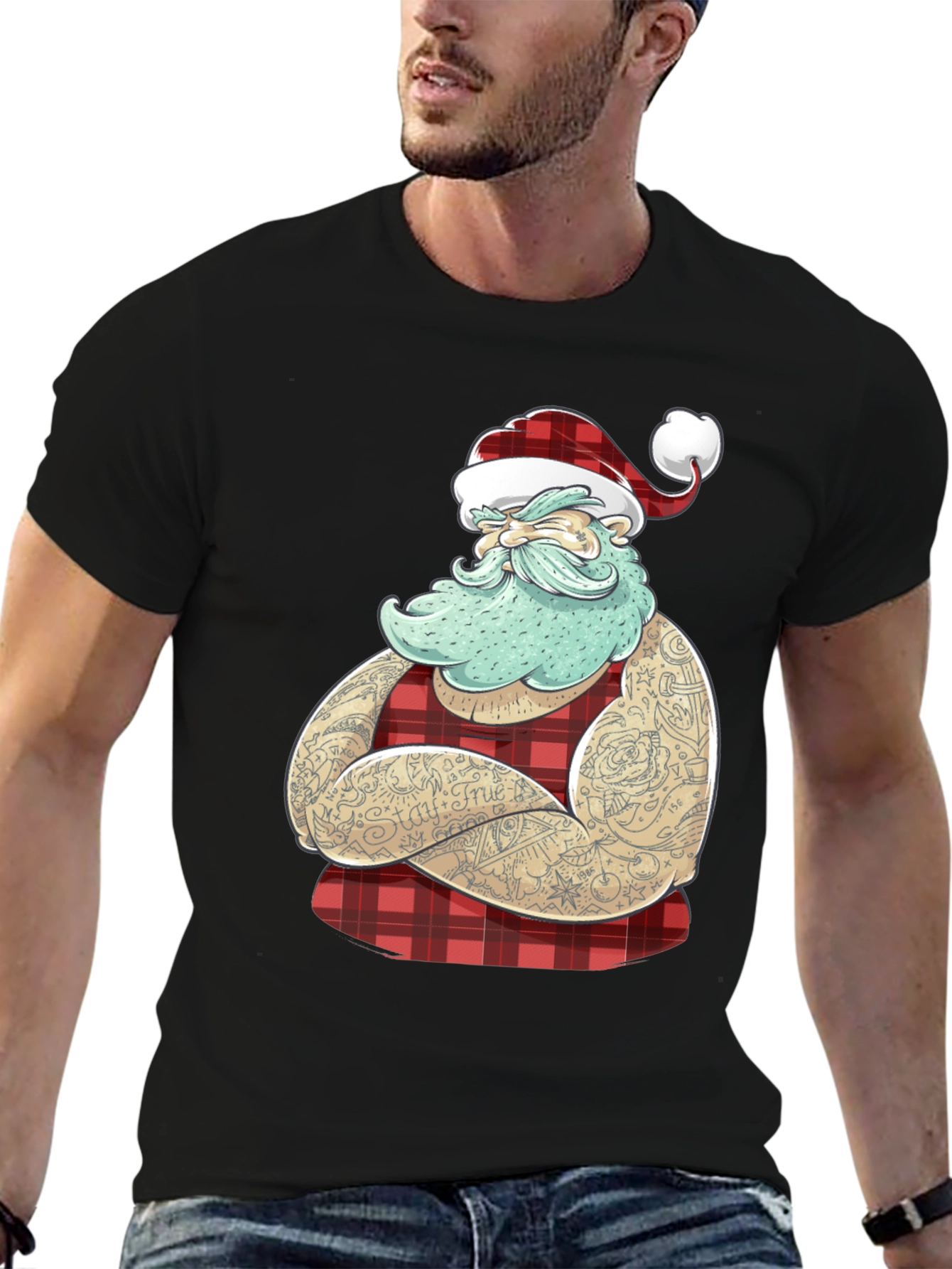 Tattooed Santa Graphic Tee - Holiday Style