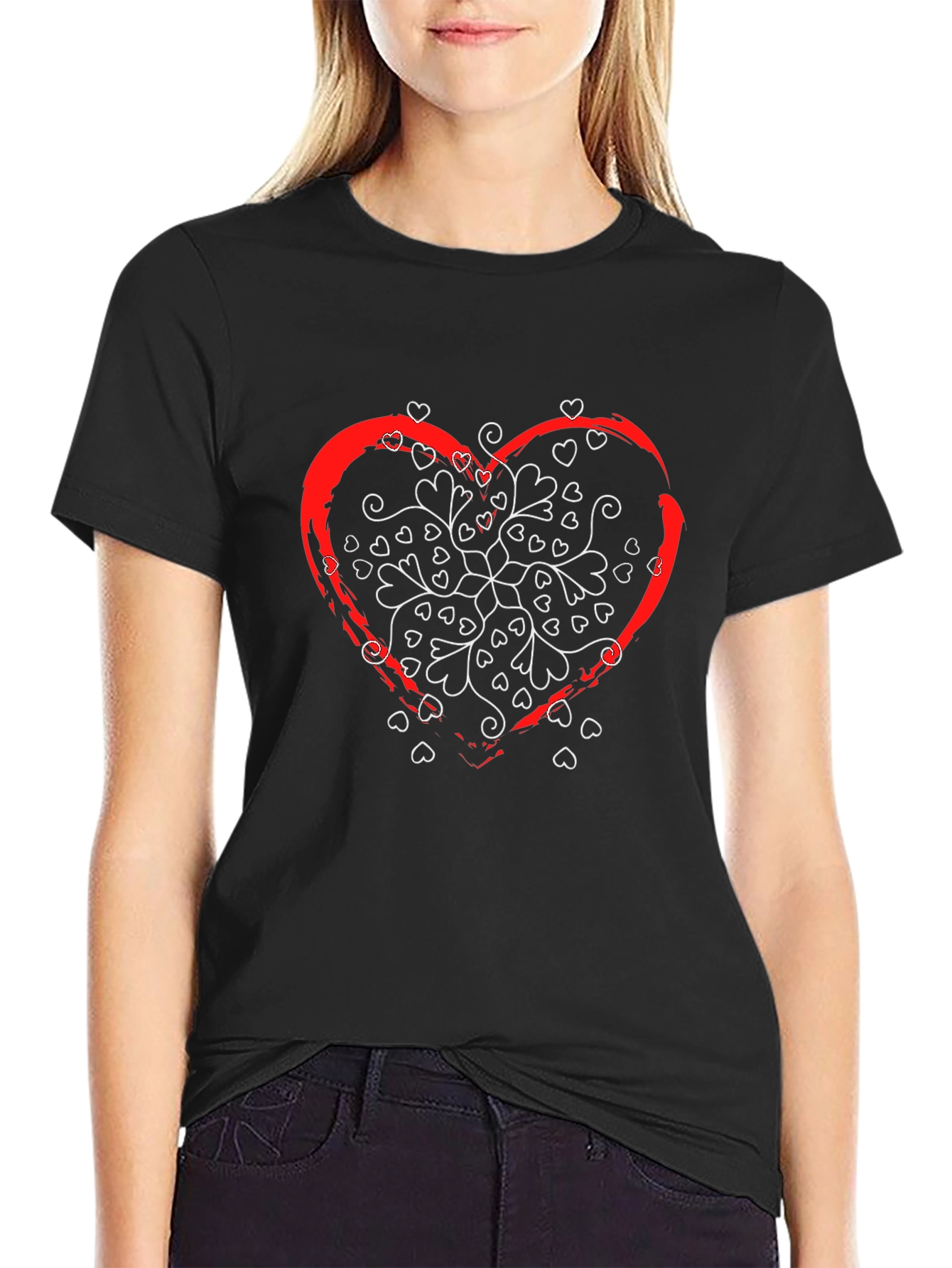 Heart Mandala Graphic T-Shirt - Stylish Black Tee