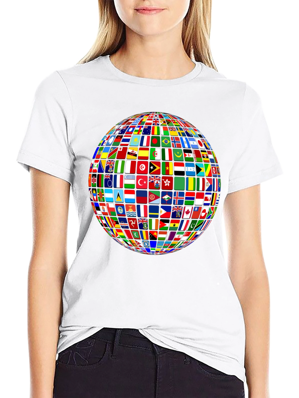Flags of All Nations Globe Graphic Tee - Black