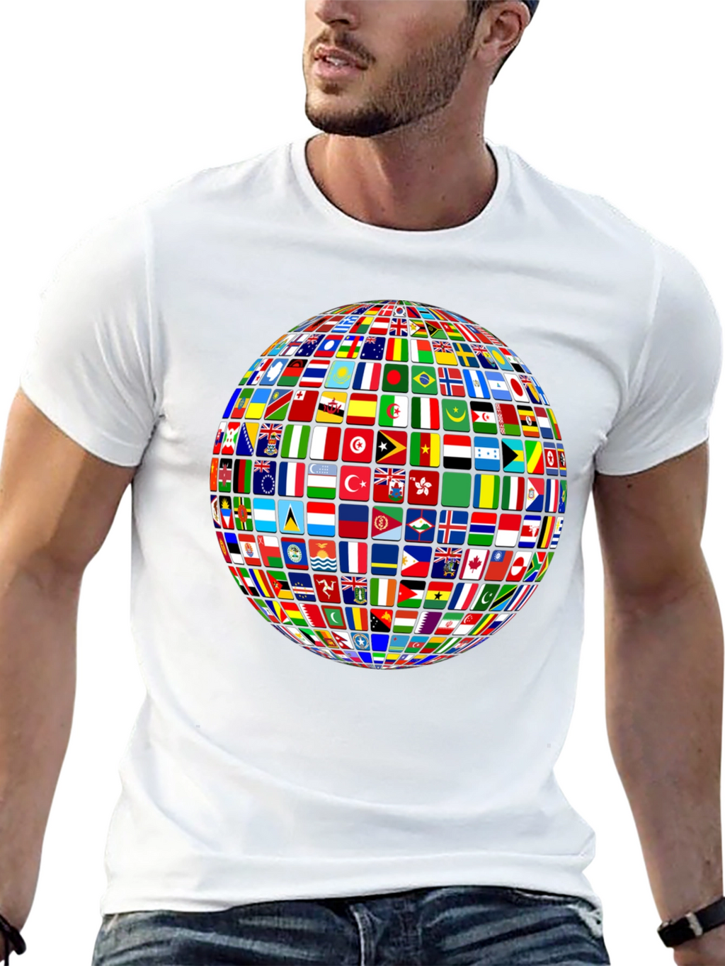Flags of All Nations Globe Graphic Tee - Black