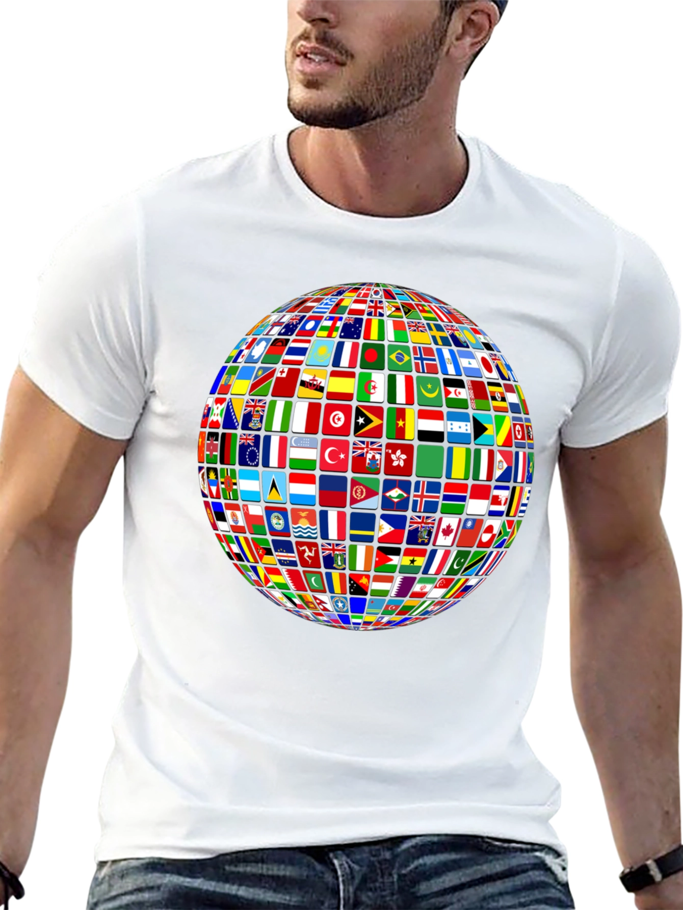 Flags of All Nations Globe Graphic Tee - Black
