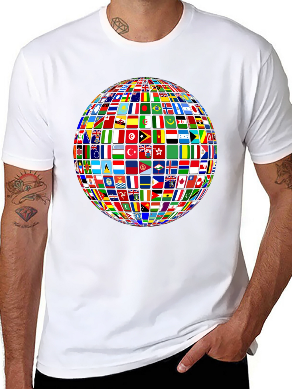 Flags of All Nations Globe Graphic Tee - Black