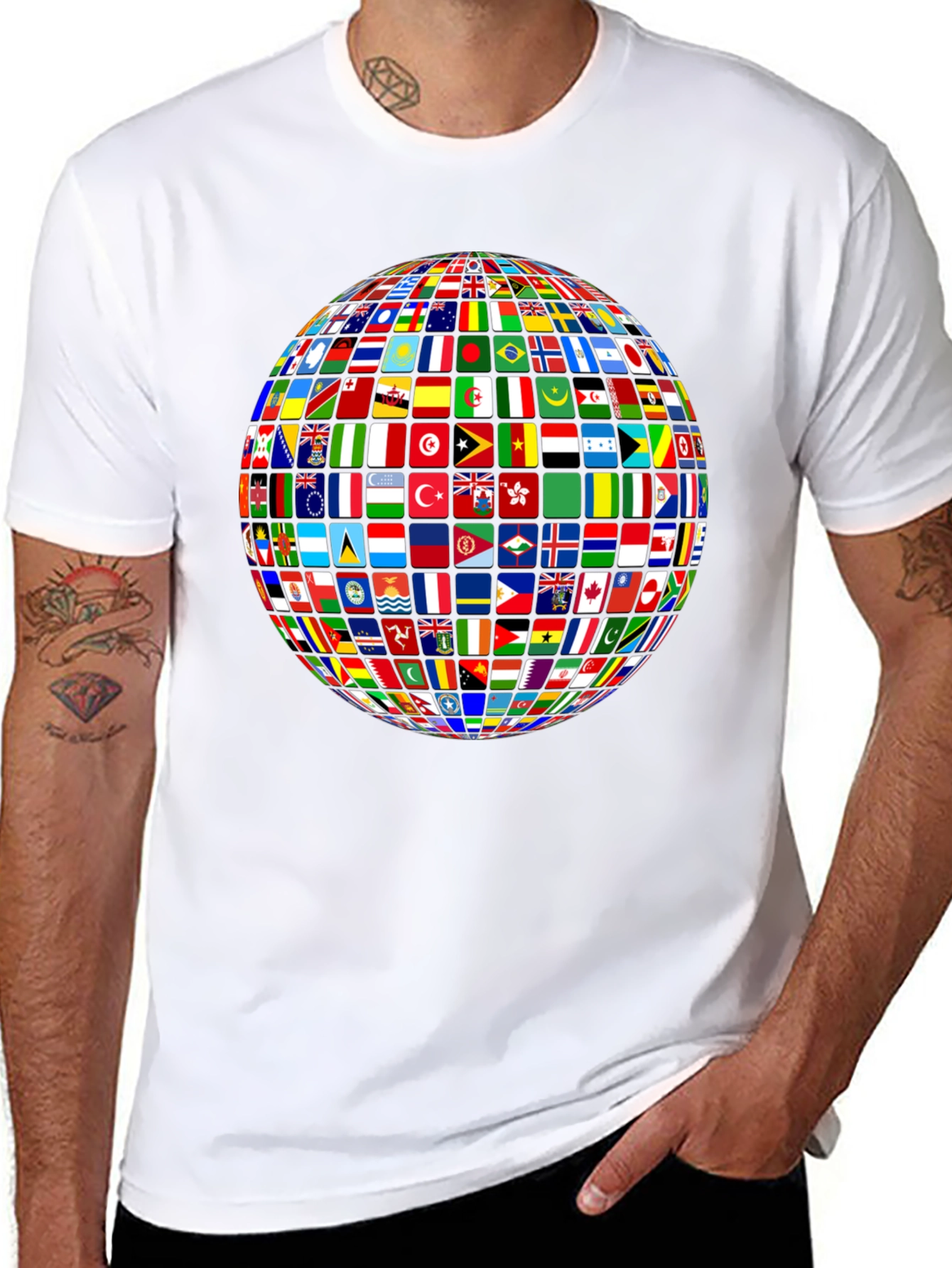 Flags of All Nations Globe Graphic Tee - Black