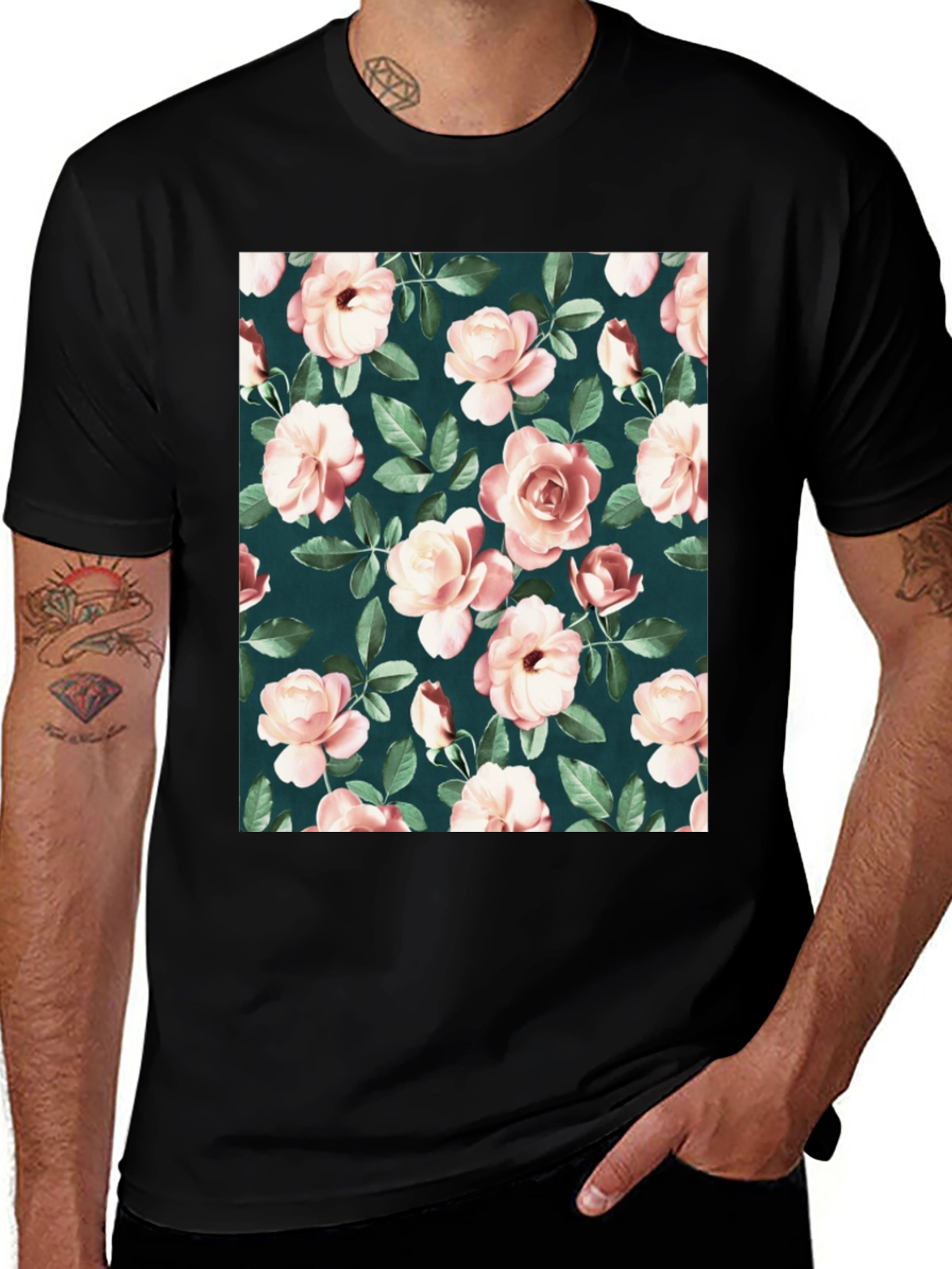 Floral Rose Pattern T-Shirt - Classic Style