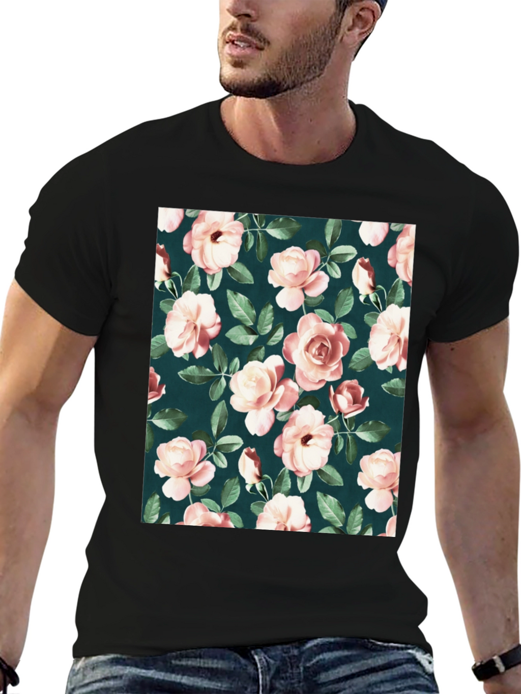 Floral Rose Pattern T-Shirt - Classic Style