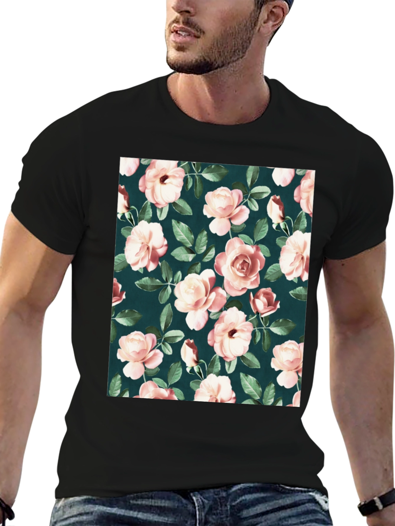 Floral Rose Pattern T-Shirt - Classic Style