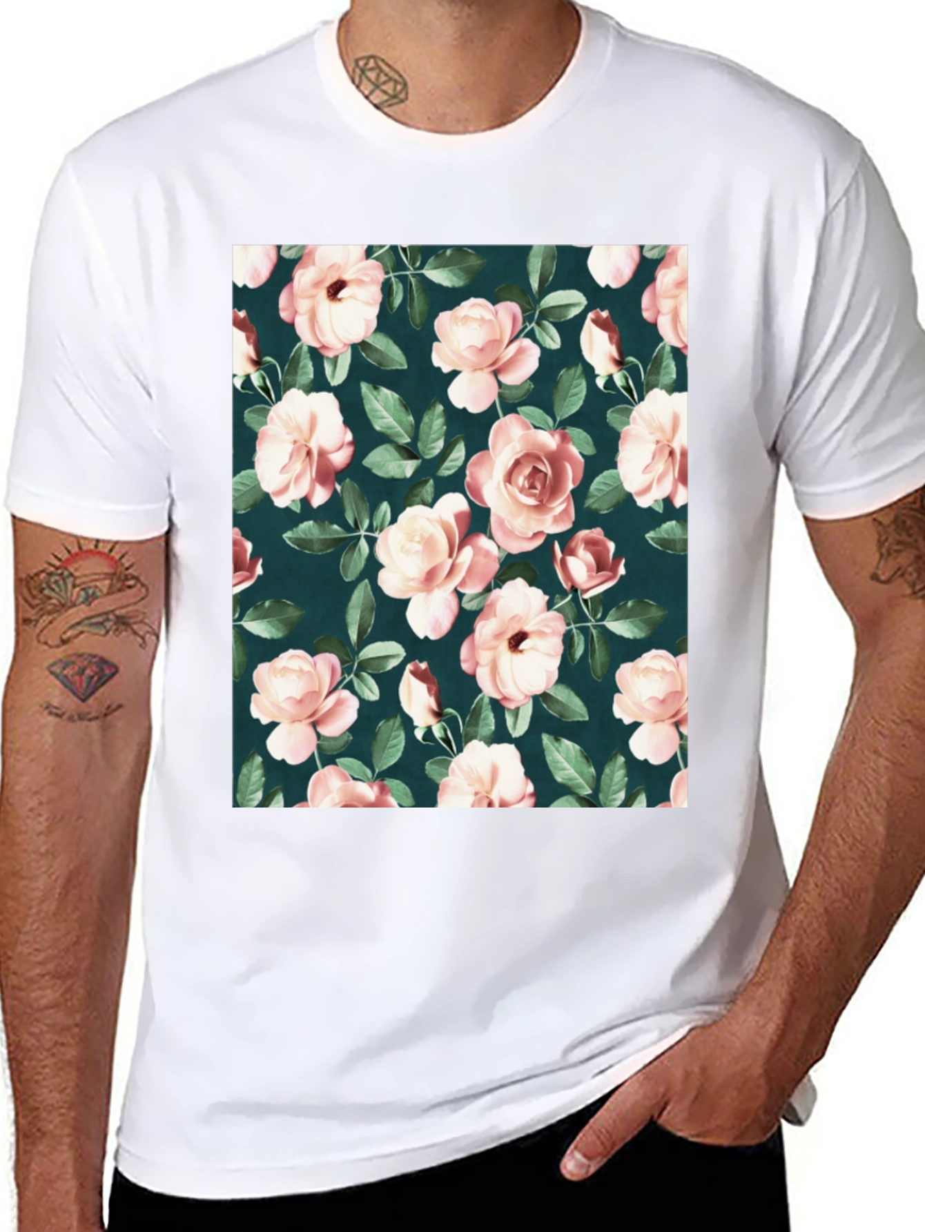 Floral Rose Pattern T-Shirt - Classic Style