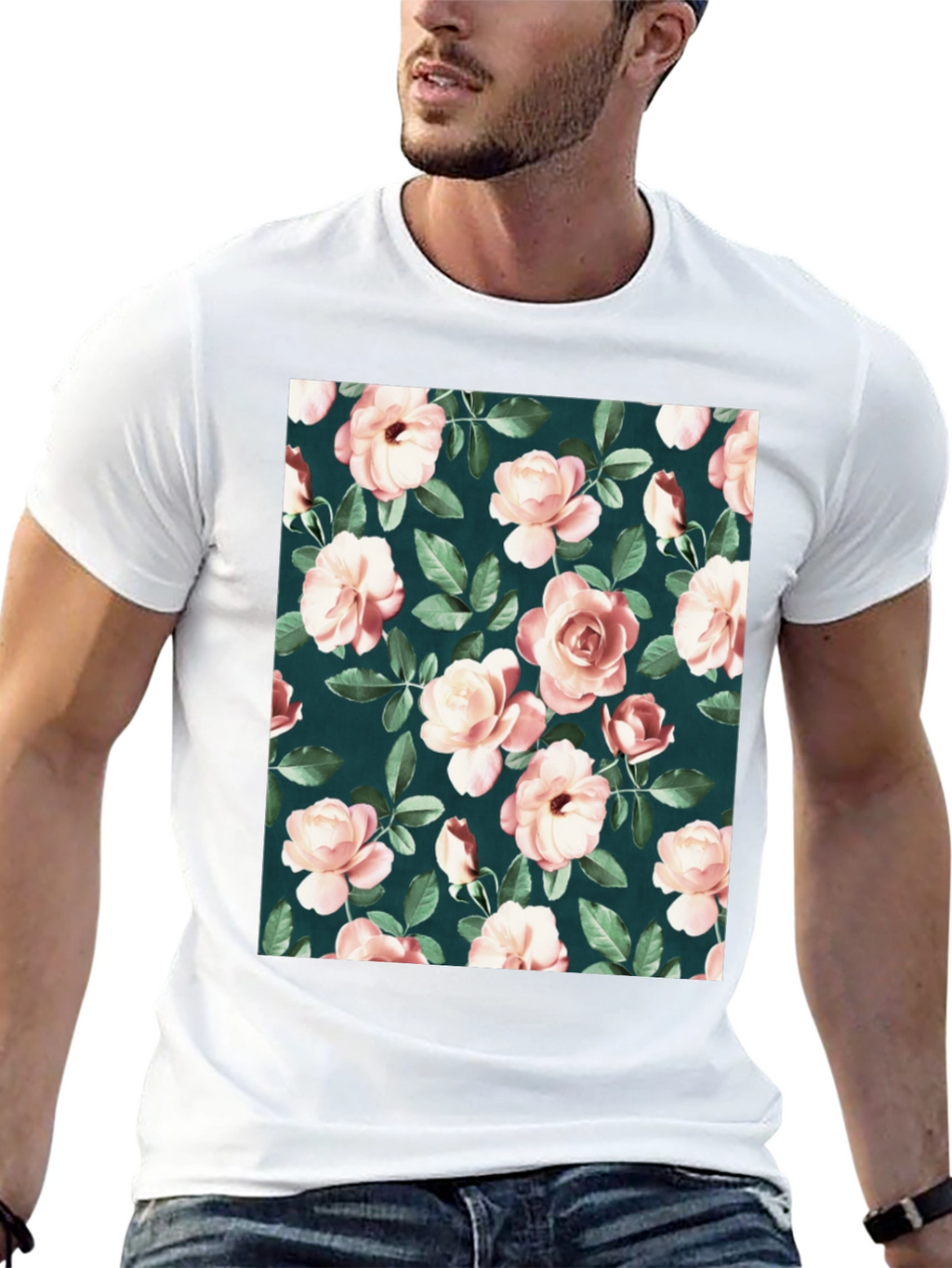 Floral Rose Pattern T-Shirt - Classic Style