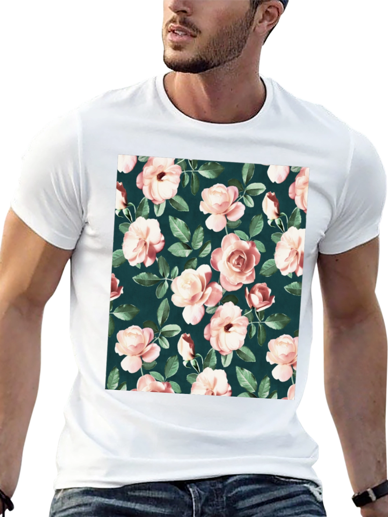 Floral Rose Pattern T-Shirt - Classic Style
