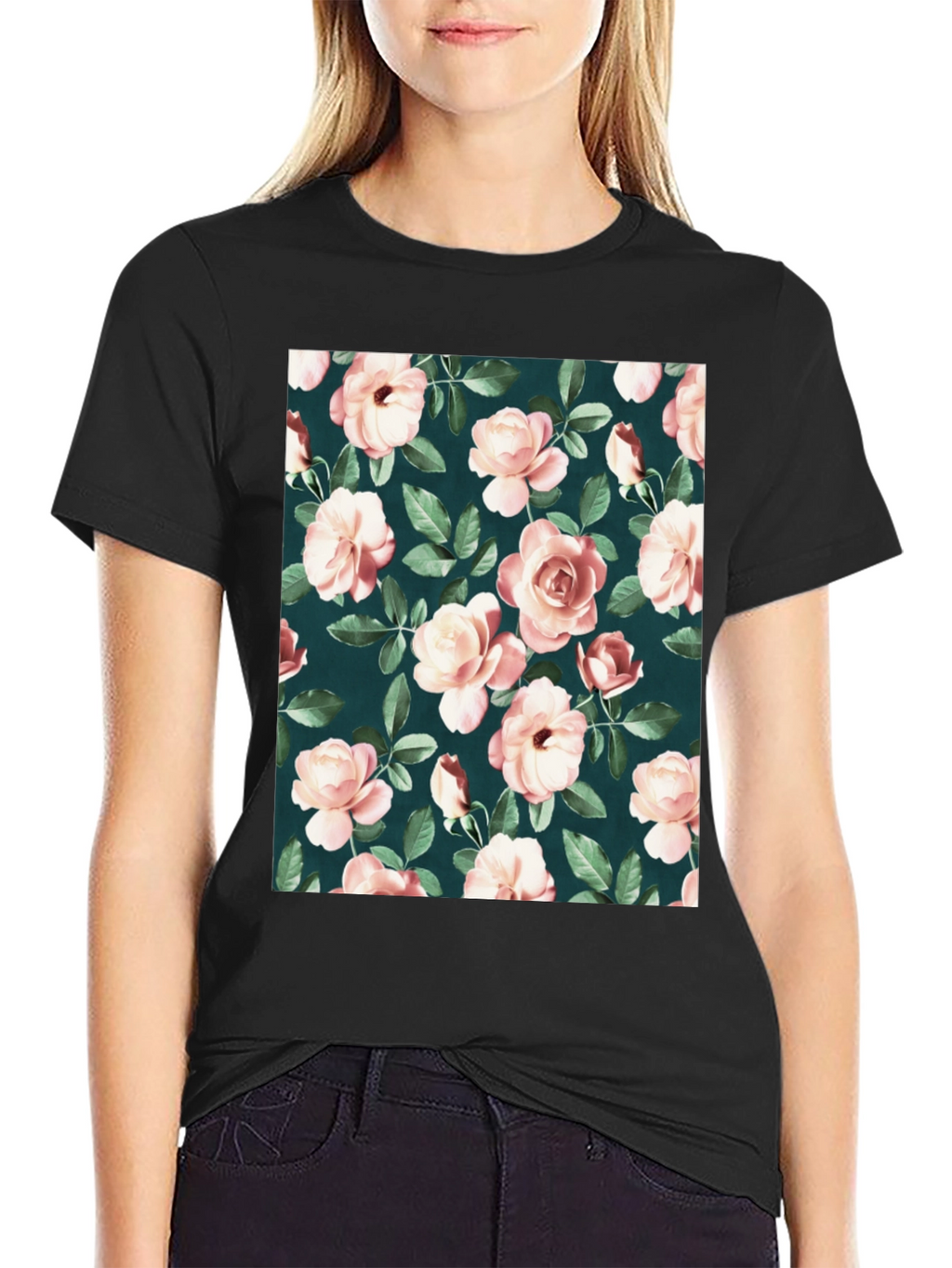 Floral Rose Pattern T-Shirt - Classic Style