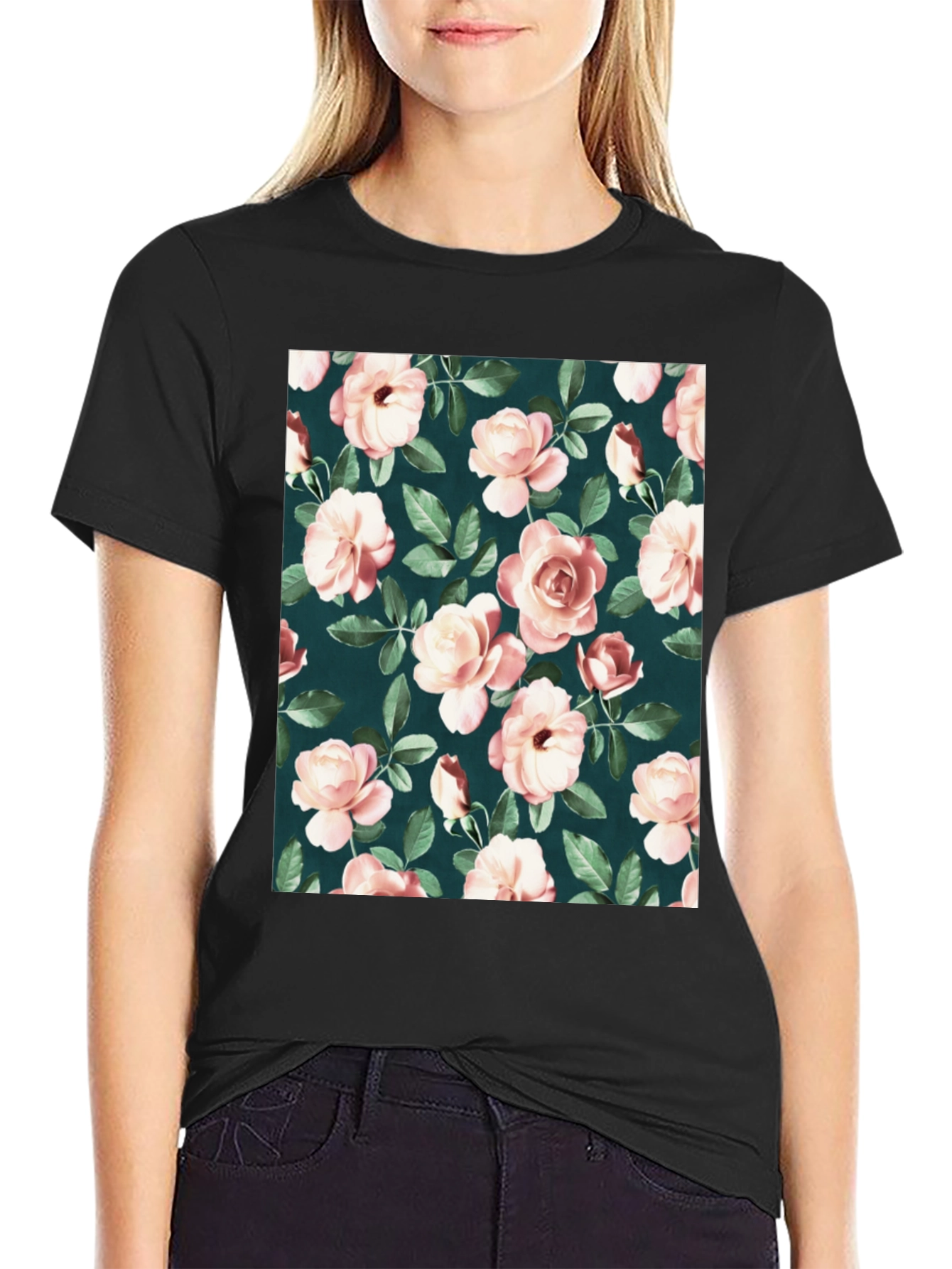 Floral Rose Pattern T-Shirt - Classic Style