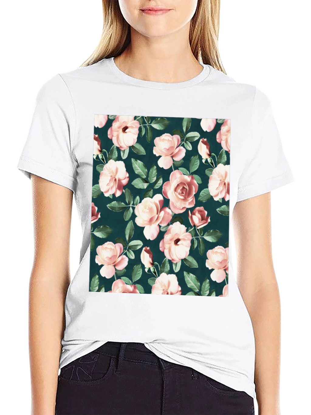 Floral Rose Pattern T-Shirt - Classic Style