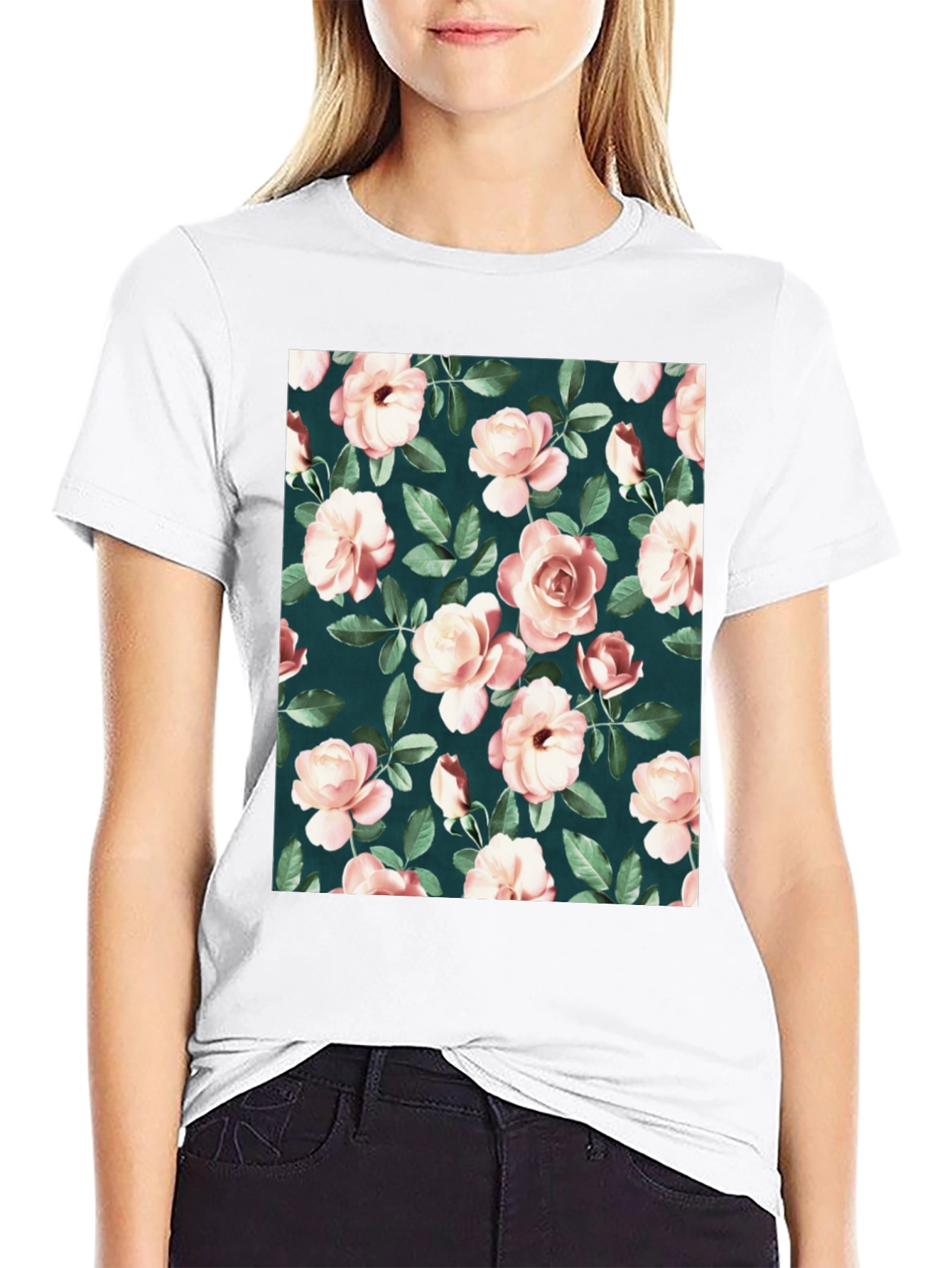 Floral Rose Pattern T-Shirt - Classic Style