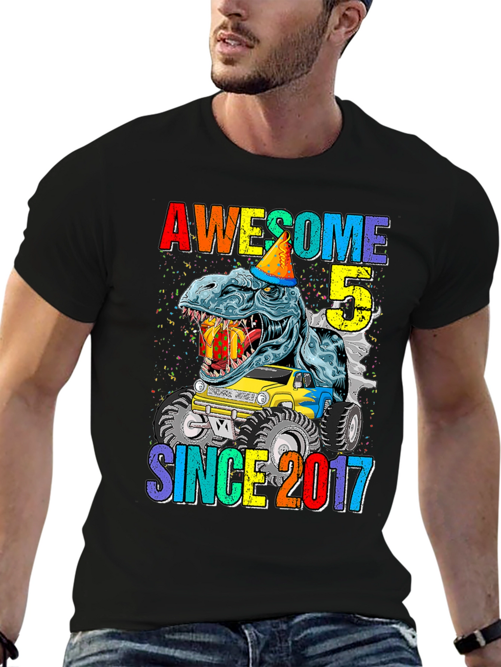 Awesome 5 Since 2017 T-Rex Birthday T-Shirt