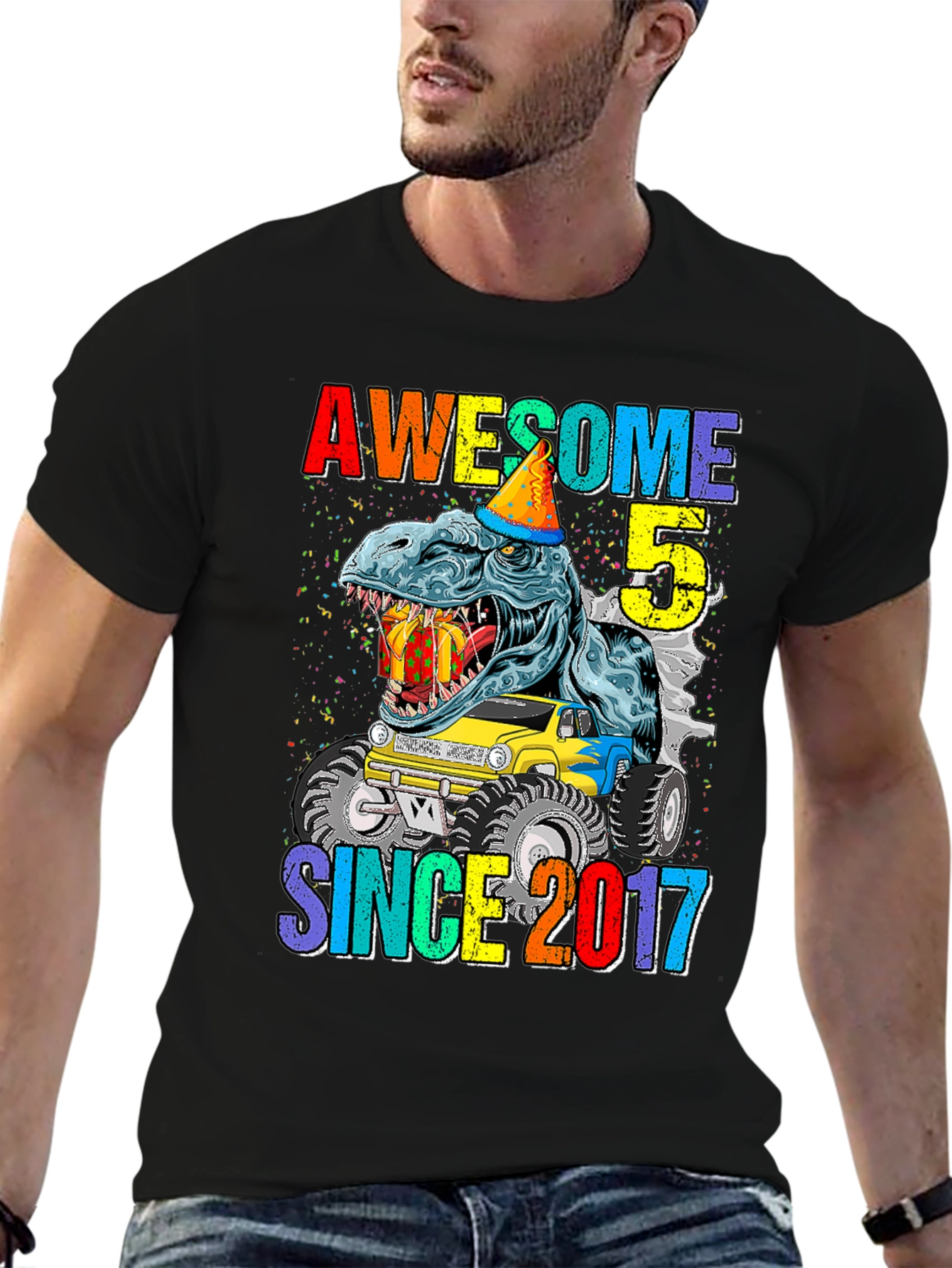 Awesome 5 Since 2017 T-Rex Birthday T-Shirt
