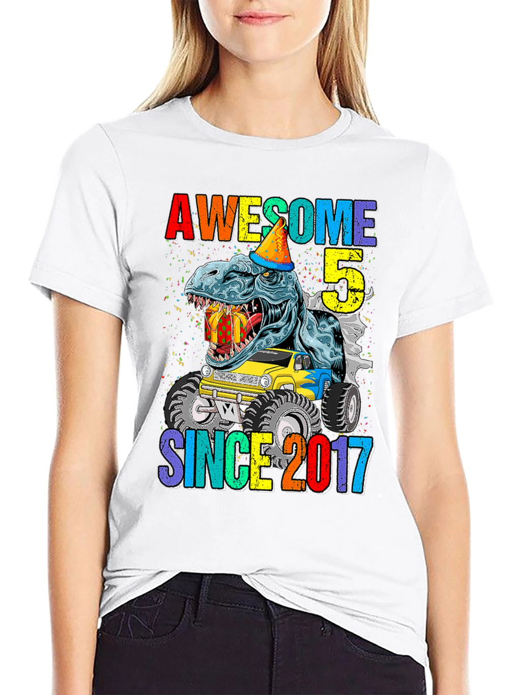 Awesome 5 Since 2017 T-Rex Birthday T-Shirt